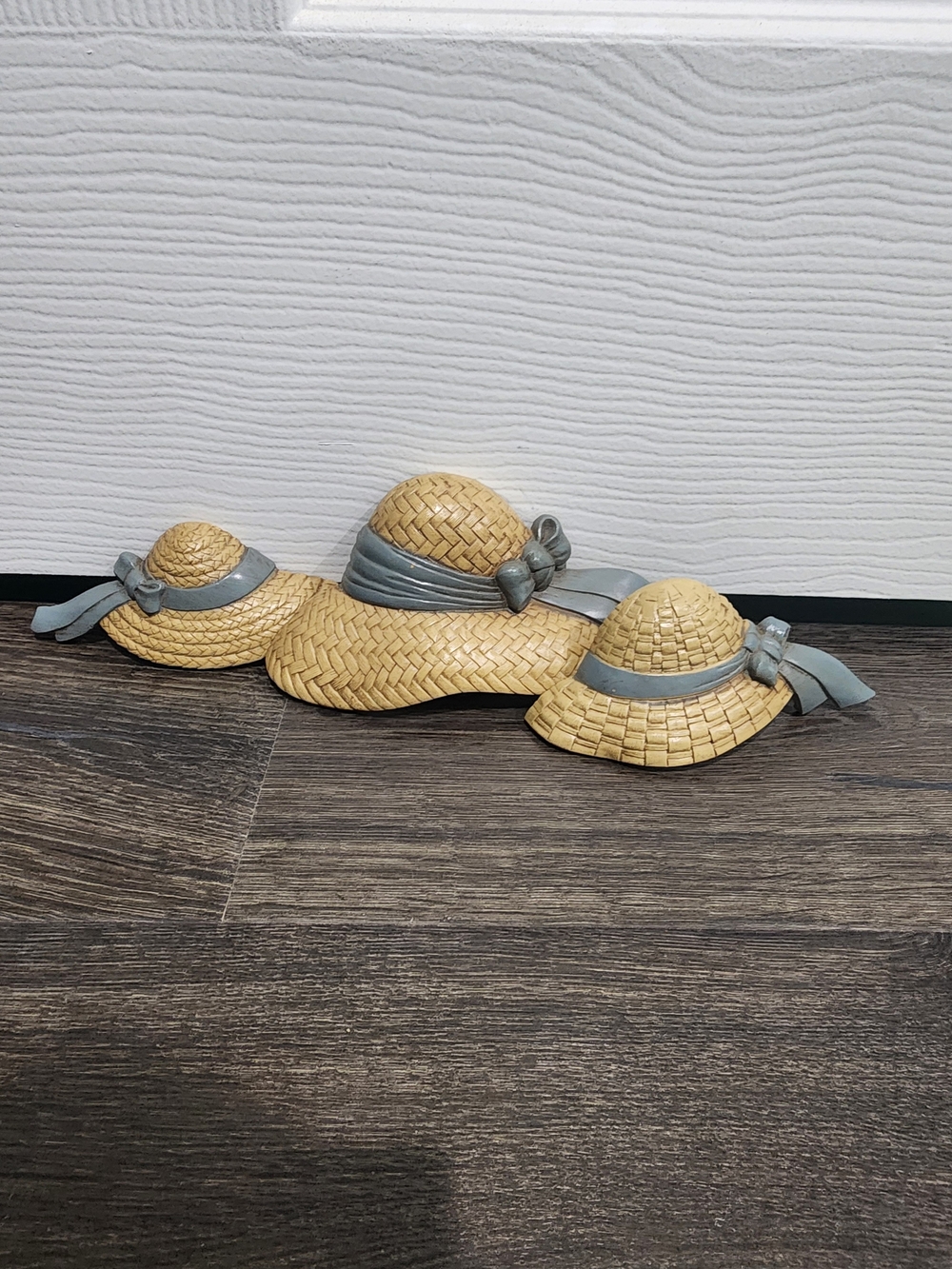 Vintage 1987 Burwood Faux Straw Hat Wall Decor, Set Of 3 Blue Ribbon Sun Bonnet